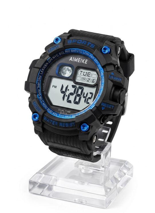 RELOJ DIGITAL SUMERGIBLE 3 MTS CON LUZ, CALENDARIO, CRONOMETRO Y ESTUCHE - PULSO EN GOMA- GARANTIA DE 3 MESES