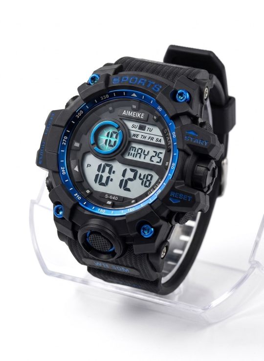 RELOJ DIGITAL SUMERGIBLE 3 MTS CON LUZ, CALENDARIO, CRONOMETRO Y ESTUCHE - PULSO EN GOMA- GARANTIA DE 3 MESES