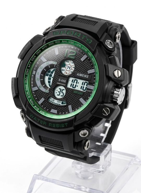 RELOJ DIGITAL SUMERGIBLE 3 MTS CON LUZ, CALENDARIO, CRONOMETRO Y ESTUCHE - PULSO EN GOMA- GARANTIA DE 3 MESES
