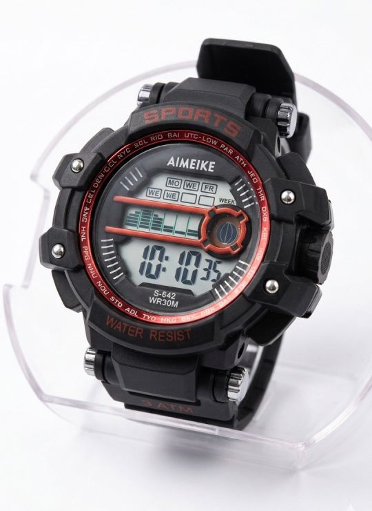 RELOJ DIGITAL SUMERGIBLE 3 MTS CON LUZ, CALENDARIO, CRONOMETRO Y ESTUCHE - PULSO EN GOMA- GARANTIA DE 3 MESES