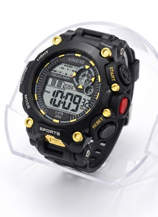 RELOJ DIGITAL SUMERGIBLE 3 MTS CON LUZ, CALENDARIO, CRONOMETRO Y ESTUCHE - PULSO EN GOMA- GARANTIA DE 3 MESES