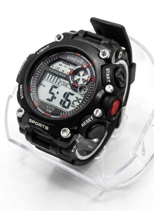 RELOJ DIGITAL SUMERGIBLE 3 MTS CON LUZ, CALENDARIO, CRONOMETRO Y ESTUCHE - PULSO EN GOMA- GARANTIA DE 3 MESES