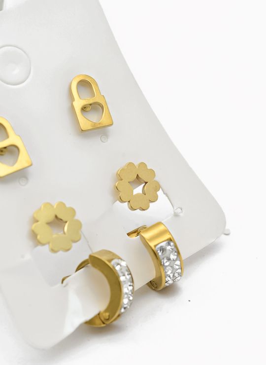 SET DE ARETES X 3 CRISTALES SURTIDO/ACERO INOXIDABLE