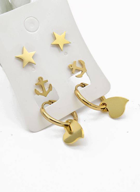 SET DE ARETES X 3 CRISTALES SURTIDO/ACERO INOXIDABLE