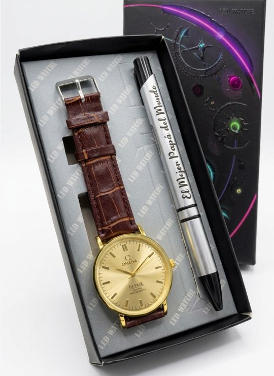 COMBO RELOJ CUERO CON BOLIGRAFO Y ESTUCHE ESPECIAL PRESENTACION VIP