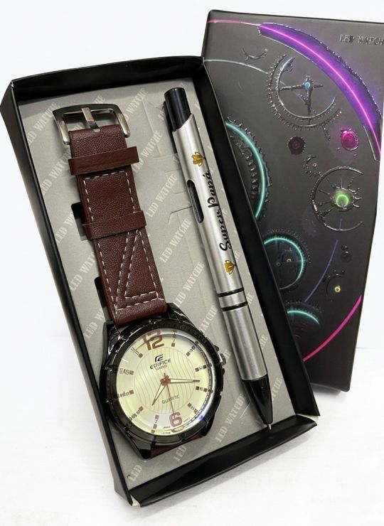 COMBO RELOJ CUERO CON BOLIGRAFO Y ESTUCHE ESPECIAL PRESENTACION VIP