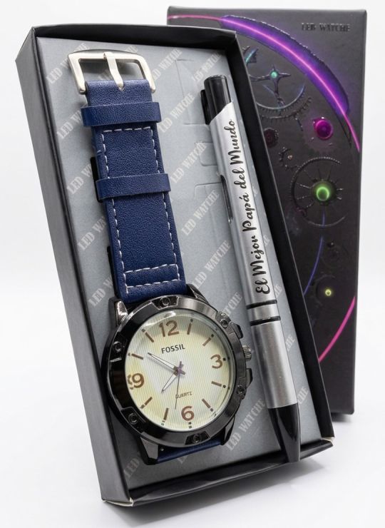 COMBO RELOJ CUERO CON BOLIGRAFO Y ESTUCHE ESPECIAL PRESENTACION VIP