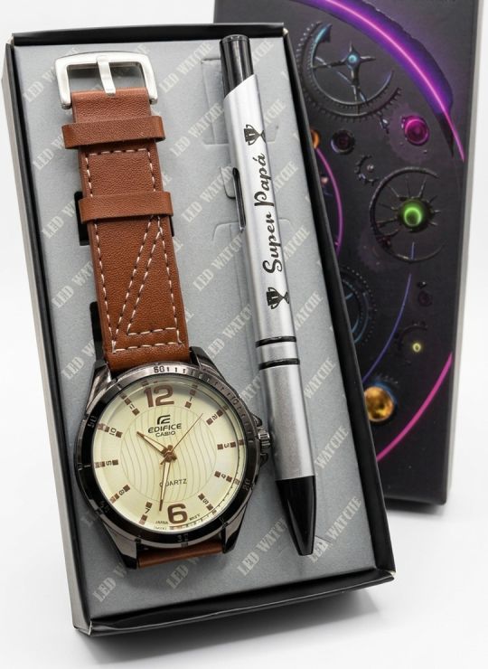 COMBO RELOJ CUERO CON BOLIGRAFO Y ESTUCHE ESPECIAL PRESENTACION VIP