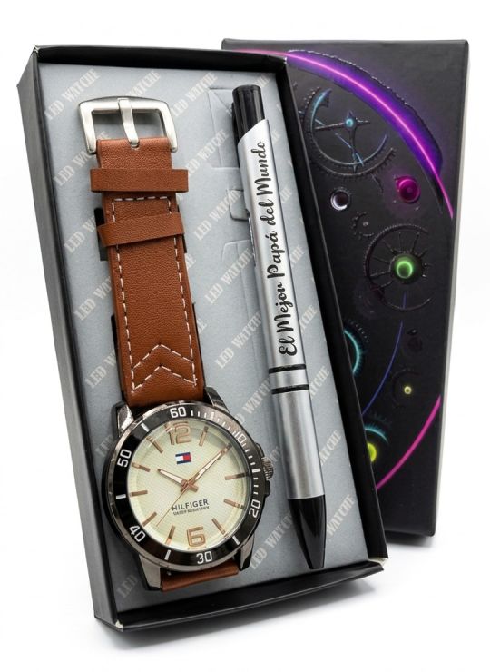 COMBO RELOJ CUERO CON BOLIGRAFO Y ESTUCHE ESPECIAL PRESENTACION VIP