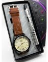 COMBO RELOJ CUERO CON BOLIGRAFO Y ESTUCHE ESPECIAL PRESENTACION VIP