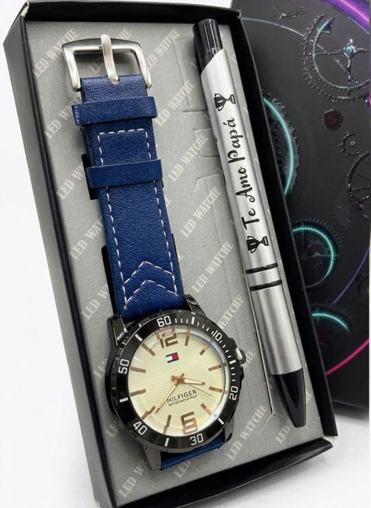 COMBO RELOJ CUERO CON BOLIGRAFO Y ESTUCHE ESPECIAL PRESENTACION VIP