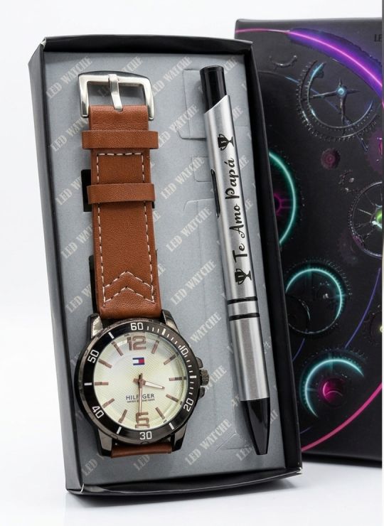 COMBO RELOJ CUERO CON BOLIGRAFO Y ESTUCHE ESPECIAL PRESENTACION VIP