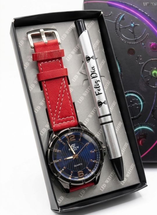 COMBO RELOJ CUERO CON BOLIGRAFO Y ESTUCHE ESPECIAL PRESENTACION VIP