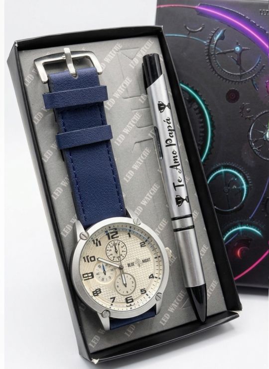 COMBO RELOJ CUERO CON BOLIGRAFO Y ESTUCHE ESPECIAL PRESENTACION VIP