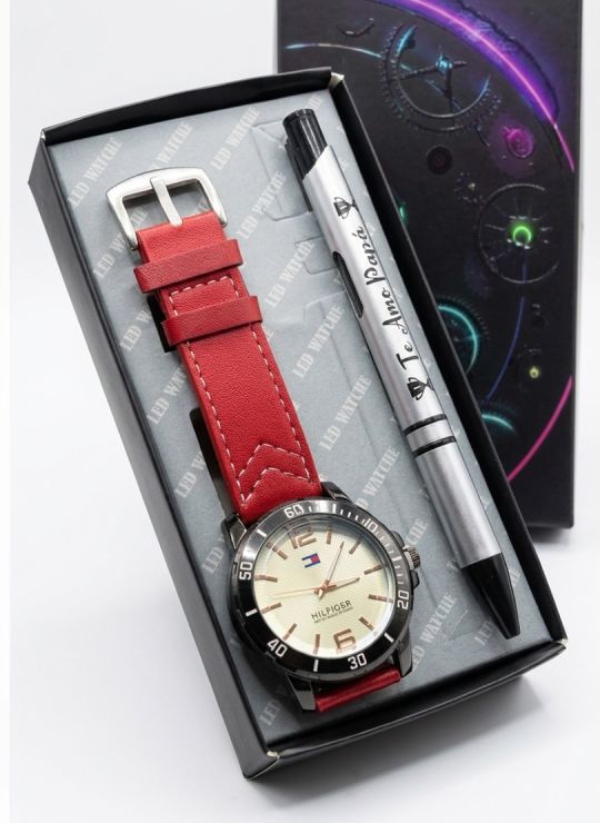 COMBO RELOJ CUERO CON BOLIGRAFO Y ESTUCHE ESPECIAL PRESENTACION VIP