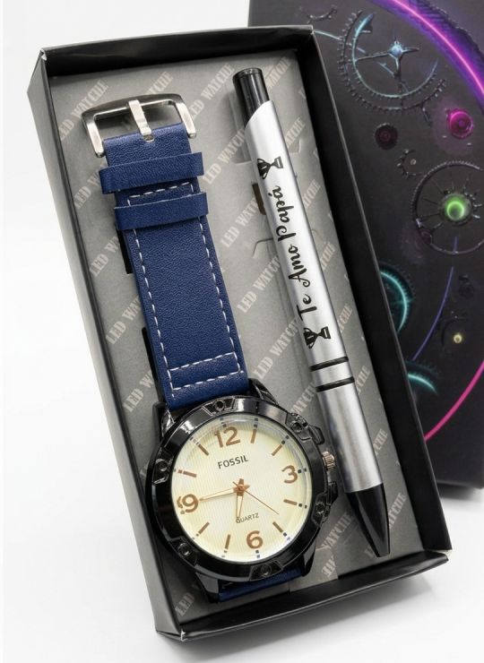 COMBO RELOJ CUERO CON BOLIGRAFO Y ESTUCHE ESPECIAL PRESENTACION VIP