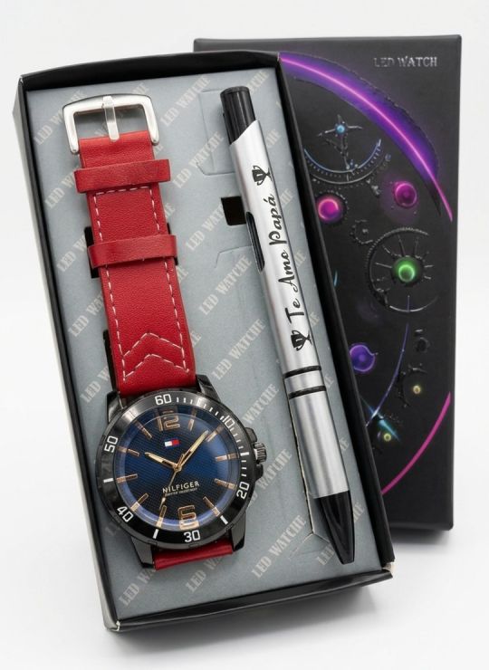 COMBO RELOJ CUERO CON BOLIGRAFO Y ESTUCHE ESPECIAL PRESENTACION VIP