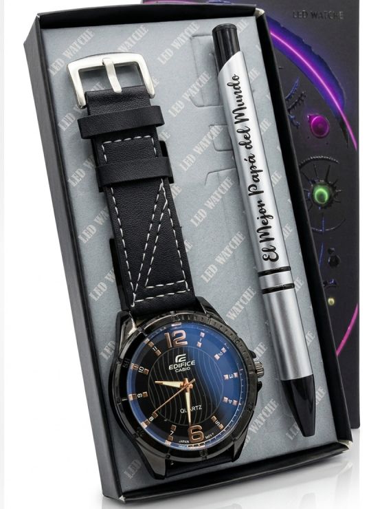 COMBO RELOJ CUERO CON BOLIGRAFO Y ESTUCHE ESPECIAL PRESENTACION VIP