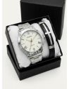 SET DE RELOJ CUERO/METALICO CON PULSERA EN ACERO EN ACERO Y ESTUCHE DE LUJO