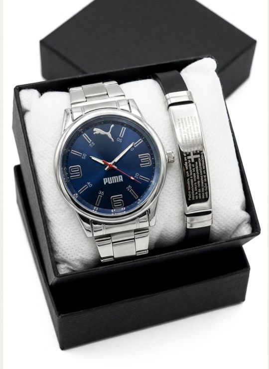 SET DE RELOJ CUERO/METALICO CON PULSERA EN ACERO EN ACERO Y ESTUCHE DE LUJO