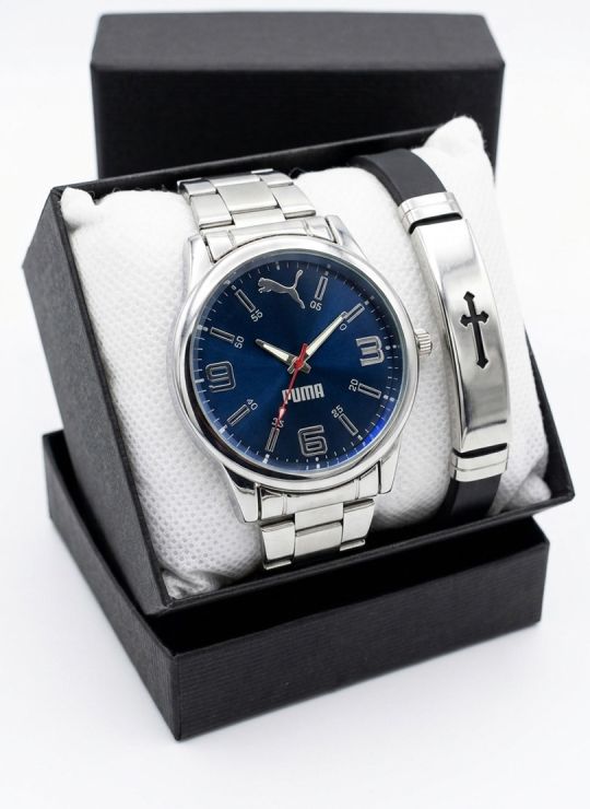 SET DE RELOJ CUERO/METALICO CON PULSERA EN ACERO EN ACERO Y ESTUCHE DE LUJO