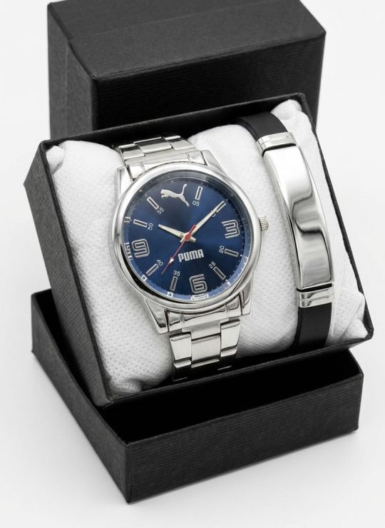 SET DE RELOJ CUERO/METALICO CON PULSERA EN ACERO EN ACERO Y ESTUCHE DE LUJO