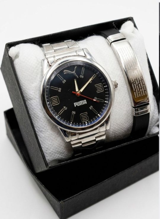 SET DE RELOJ CUERO/METALICO CON PULSERA EN ACERO EN ACERO Y ESTUCHE DE LUJO
