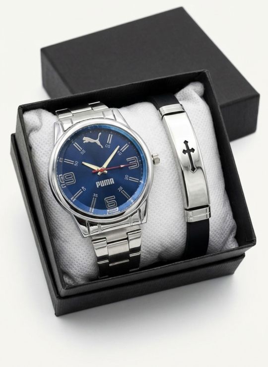 SET DE RELOJ CUERO/METALICO CON PULSERA EN ACERO EN ACERO Y ESTUCHE DE LUJO