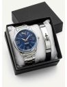 SET DE RELOJ CUERO/METALICO CON PULSERA EN ACERO EN ACERO Y ESTUCHE DE LUJO
