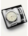 SET DE RELOJ CUERO/METALICO CON PULSERA EN ACERO EN ACERO Y ESTUCHE DE LUJO