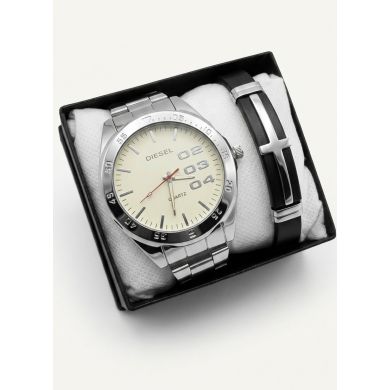 SET DE RELOJ CUERO/METALICO CON PULSERA EN ACERO EN ACERO Y ESTUCHE DE LUJO