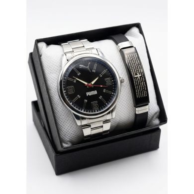 SET DE RELOJ CUERO/METALICO CON PULSERA EN ACERO EN ACERO Y ESTUCHE DE LUJO