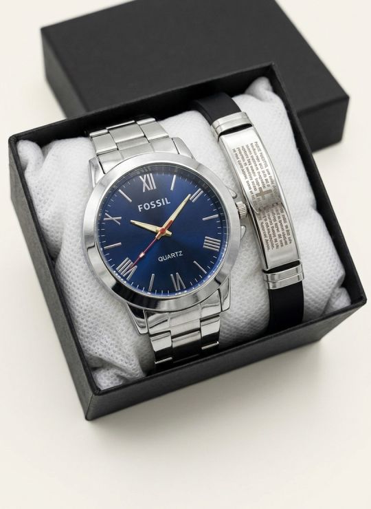SET DE RELOJ CUERO/METALICO CON PULSERA EN ACERO EN ACERO Y ESTUCHE DE LUJO