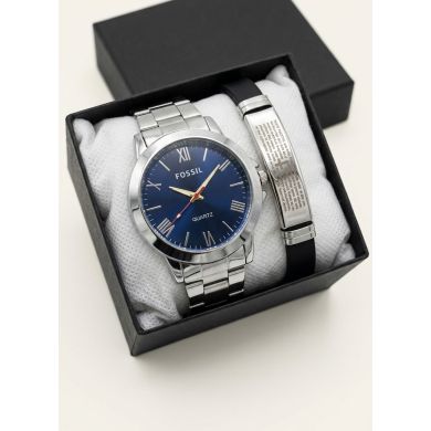 SET DE RELOJ CUERO/METALICO CON PULSERA EN ACERO EN ACERO Y ESTUCHE DE LUJO
