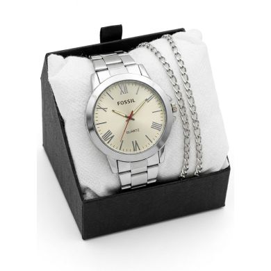 SET DE RELOJ CUERO/METALICO CON CADENA EN ACERO Y ESTUCHE DE LUJO