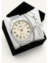 SET DE RELOJ CUERO/METALICO CON CADENA EN ACERO Y ESTUCHE DE LUJO