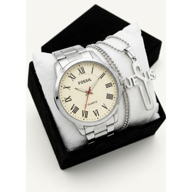 SET DE RELOJ CUERO/METALICO CON CADENA EN ACERO Y ESTUCHE DE LUJO