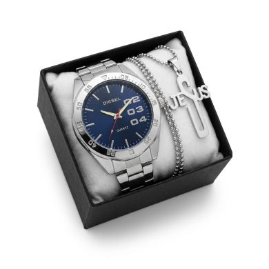 SET DE RELOJ CUERO/METALICO CON CADENA EN ACERO Y ESTUCHE DE LUJO