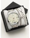 SET DE RELOJ CUERO/METALICO CON CADENA EN ACERO Y ESTUCHE DE LUJO