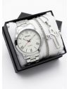 SET DE RELOJ CUERO/METALICO CON CADENA EN ACERO Y ESTUCHE DE LUJO