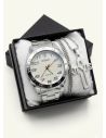 SET DE RELOJ CUERO/METALICO CON CADENA EN ACERO Y ESTUCHE DE LUJO