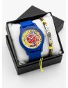 SET RELOJ GOMA CABALLERO COLOMBIA CON PULSERA EN RODIO Y ESTUCHE DE LUJO