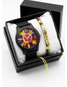 SET RELOJ GOMA CABALLERO COLOMBIA CON PULSERA EN RODIO Y ESTUCHE DE LUJO