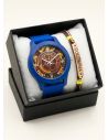 SET RELOJ GOMA CABALLERO COLOMBIA CON PULSERA EN RODIO Y ESTUCHE DE LUJO