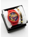 SET RELOJ GOMA CABALLERO COLOMBIA CON PULSERA EN RODIO Y ESTUCHE DE LUJO