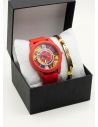 SET RELOJ GOMA CABALLERO COLOMBIA CON PULSERA EN RODIO Y ESTUCHE DE LUJO
