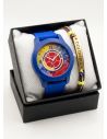 SET RELOJ GOMA CABALLERO COLOMBIA CON PULSERA EN RODIO Y ESTUCHE DE LUJO