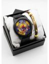 SET RELOJ GOMA CABALLERO COLOMBIA CON PULSERA EN RODIO Y ESTUCHE DE LUJO