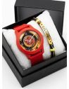 SET RELOJ GOMA CABALLERO COLOMBIA CON PULSERA EN RODIO Y ESTUCHE DE LUJO