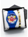SET RELOJ GOMA CABALLERO COLOMBIA CON PULSERA EN RODIO Y ESTUCHE DE LUJO